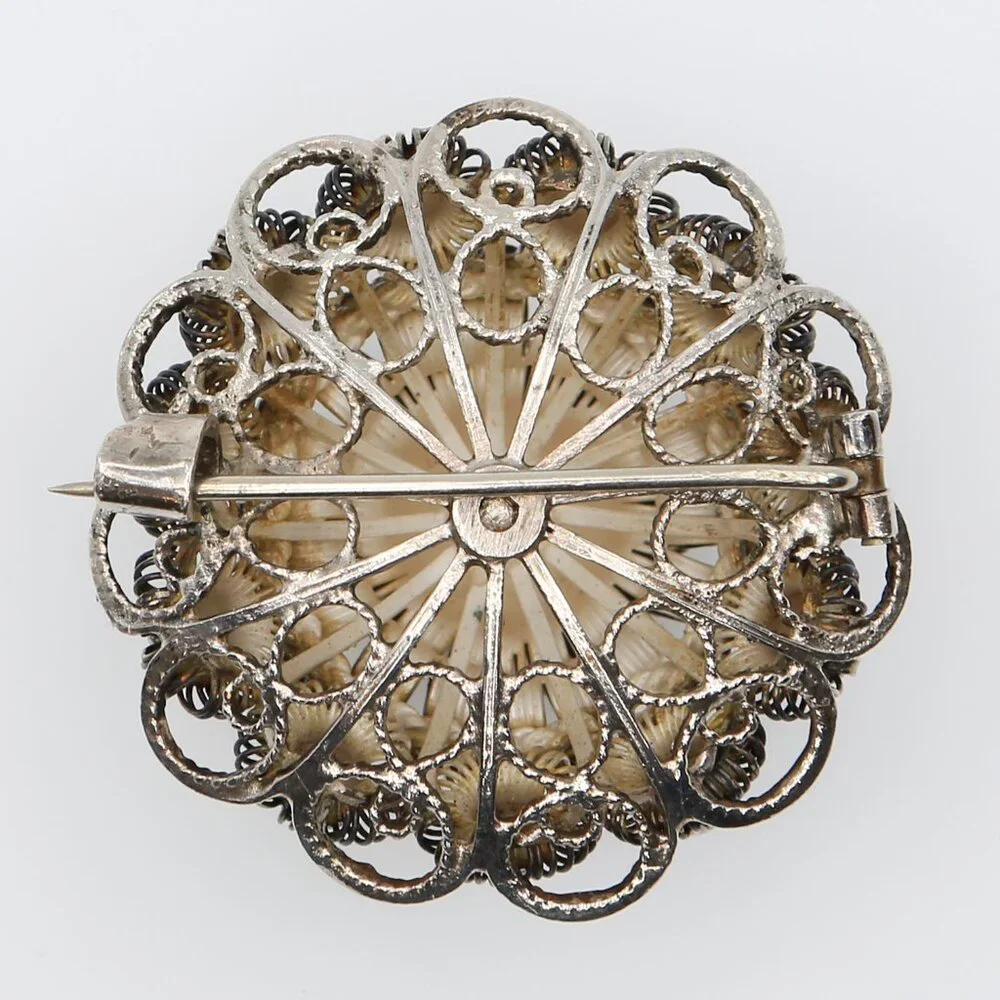 Antique Victorian Silver Filigree Cannetille Wirework Domed Brooch‎ 1890s